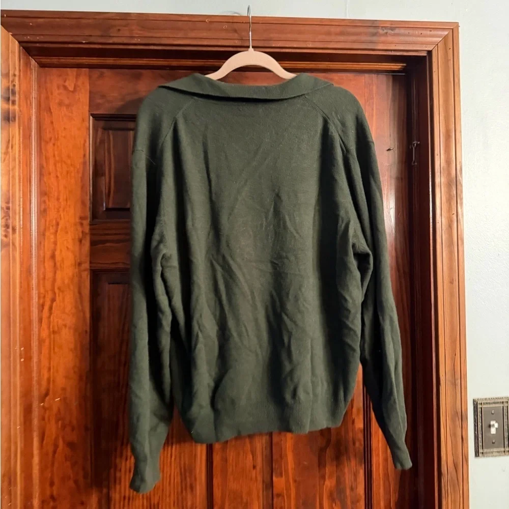 Elegant V-Neck Dark Green Sweater